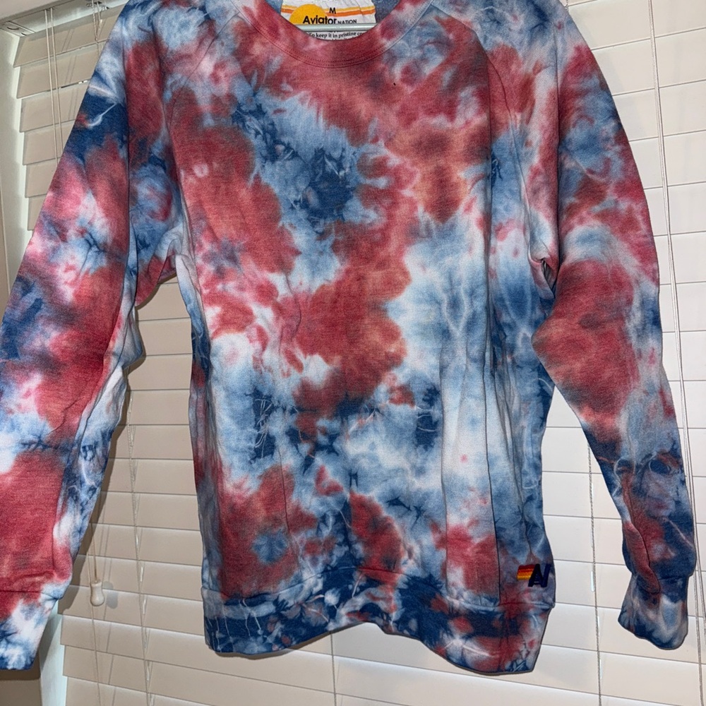 Aviator Nation Tie-Dye Sweatshirt in Red and Blue